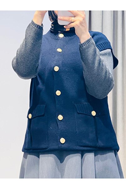 Tığ Triko DÜĞME VE CEP DETAYLI YÜN SÜVETER