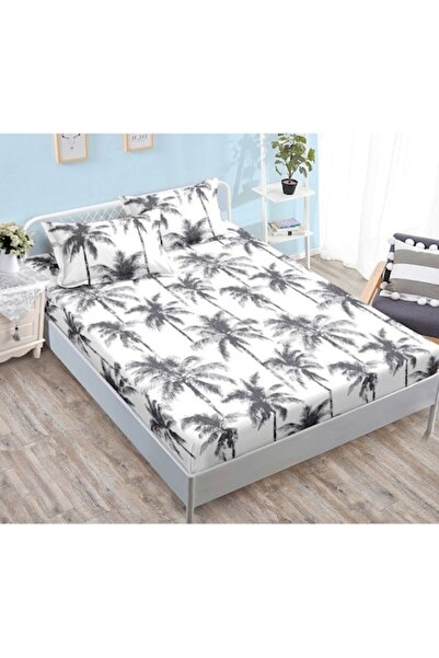OEM Set cuvertură de pat și fețe de pernă elastice, 3 piese, imprimeu palmier...