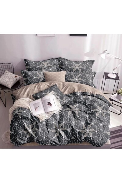 OEM Double Bed Linen Set, Abstract Print, 4 Pieces, 180x200cm, Satin Cotton, ...