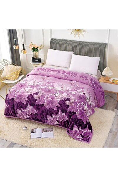 OEM Double Bed Blanket, Floral Print, 200x230cm, Purple