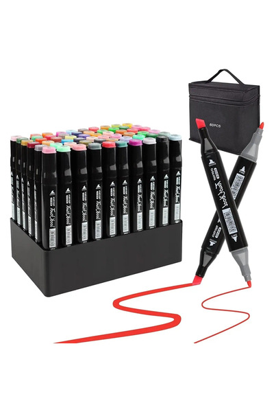 Criando Set markere permanente cu alcool, 60 de culori, două vârfuri 1-6 mm, ...