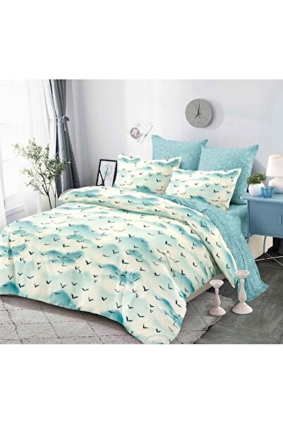 OEM Double Bed Linen Set, Spring, Elastic Sheet, 6 Pieces, Migratory Birds Pr...