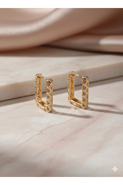 staınless steel Dolena Aksesuar Modern Minimalist Dikdörtgen Halka Küpe Zirko...