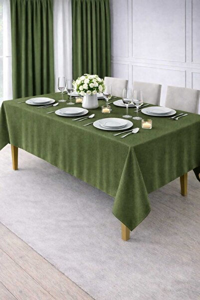 PerdeYap1980 Velvet Textured Grass Green Color Tablecloth