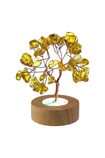 OEM Copac Feng Shui cu cristale galbene și bază din lemn