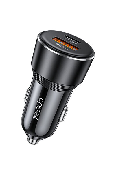 Yesido 1x USB-C + 1x USB-A PD carcasă din aluminiu 50W Negru