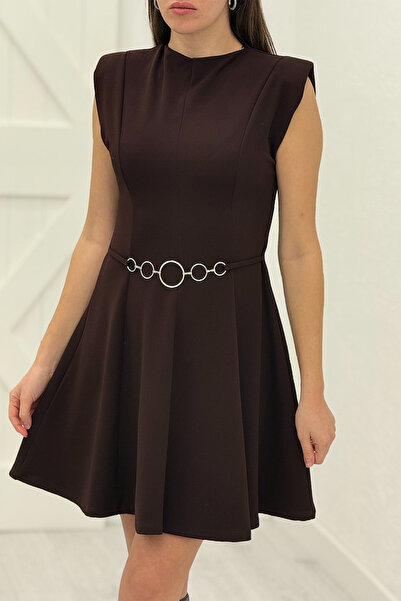 Act Pepicino Kids&Boutique Kahverengi Aksesuar Detaylı Kloş Elbise 17261