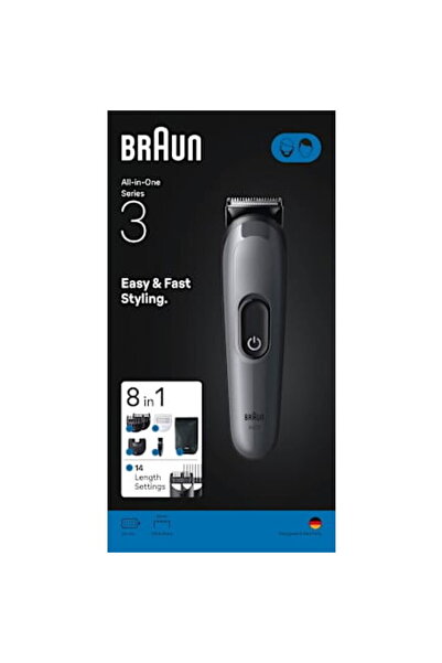 Braun Series 3 All-In-One Style Kit AIO3540, Autonomie 50 min, Lavabil, Gri