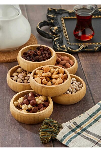 Homerest 3 Adet Bambu Uzun Ömürlü Çerezlik Sunumluk Bambu Yuvarlak Kase, Pint...