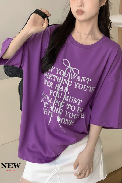 New Shine تي شيرت مطبوع عليه نص للجنسين