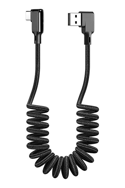 The Bros كابل USB-C، كابل شحن USB-A إلى USB-C ملفوف بزاوية 90 درجة، كابل شحن ...