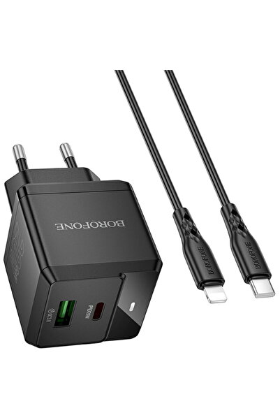 Borofone USB + Type-C, PD20W, QC3.0, 5V/3A + Cablu USB-C la Lightning - Inten...
