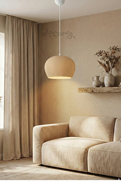 decory Elysium Bej Modern Dokulu, Pinterest Tarzı Özel Tasarım Tekli Sarkıt A...