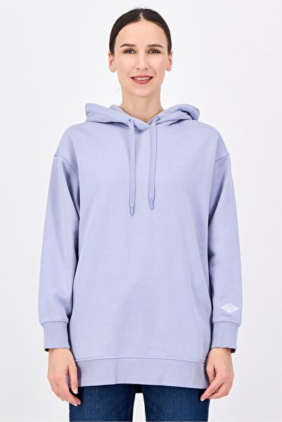 Esprit Women Oversized Hooded Brand Logo Long Sleeve Hoodies, Lavender