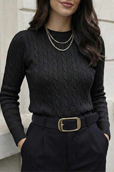 oshebu Women's Knitted Detailed Sweater Sweater