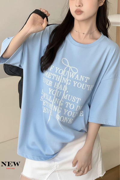 New Shine تي شيرت مطبوع عليه نص للجنسين