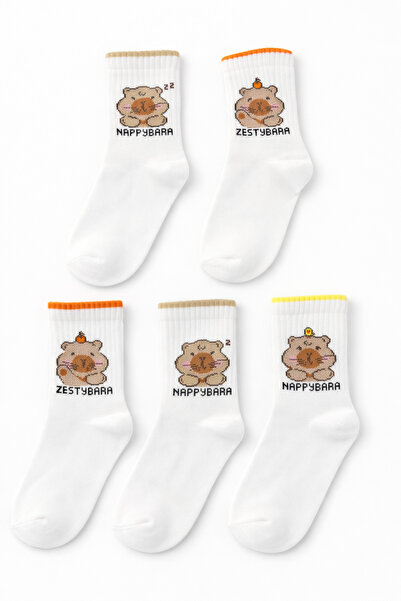 5-Pack Children's Cotton Casual Socks – Cute Teddy Bear Patterned, Colorful Detailed, Quality
