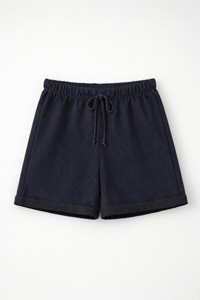 MARKAPIA WOMAN Women's Layered 100% Cotton Navy Blue Combed Cotton Shorts