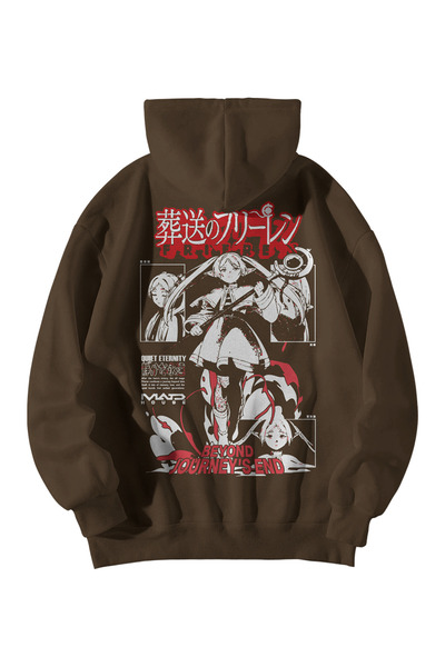 Scrovtie Unisex Brown Oversized Hoodie - Frieren Beyond Journey Anime Printed...