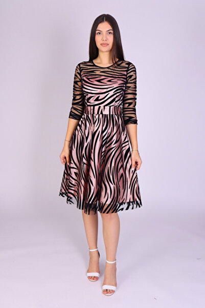 Ella Collection Jersey and Satin Dress with Zebra Pattern