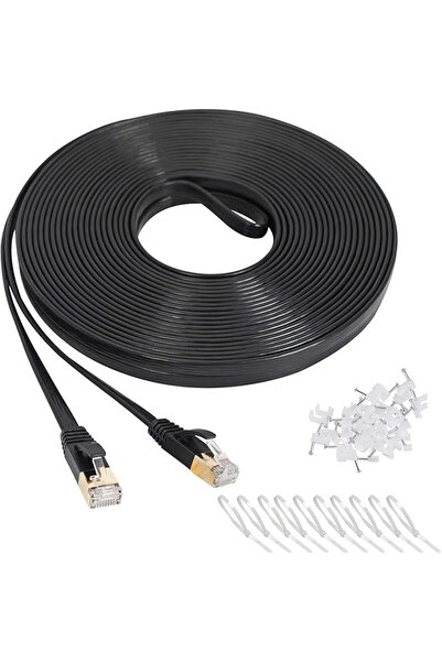 The Bros Cat7 Ethernet Cable 15M Black High Speed SSTP Flat Patch Cord, Faste...