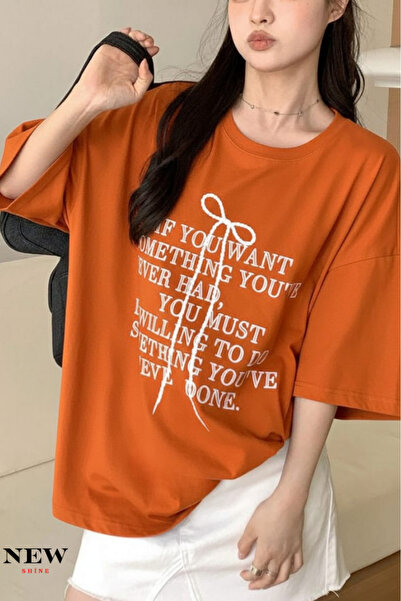 New Shine تي شيرت مطبوع عليه نص للجنسين