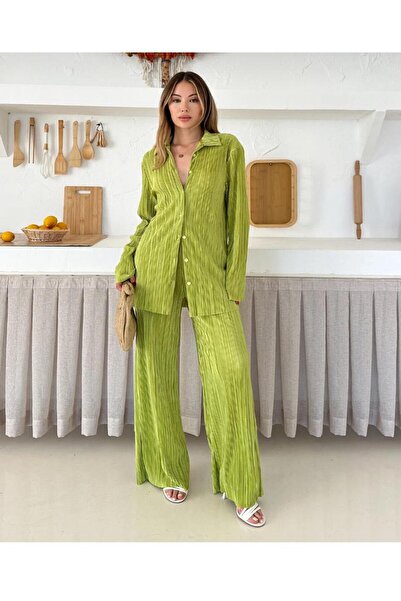 Tarzımızbir piliseli gömlek takım tesettür tam yazlık ürün uzun kollu