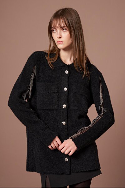 FTZ WOMEN Women's Striped Detail Cardigan Black 25292