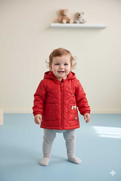 Benittokids Baby Girl Heart Embroidery Detailed Coat