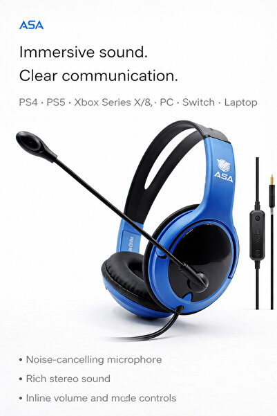 ASA 099 Wired Gaming Headset with Microphone – Stereo Sound for PS4, PS5, PC ...