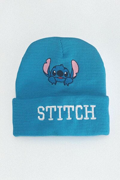 BALİNA Blue Stitch Embroidered Text Unisex Beanie