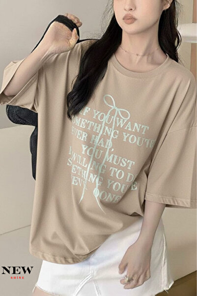 New Shine تي شيرت مطبوع عليه نص للجنسين