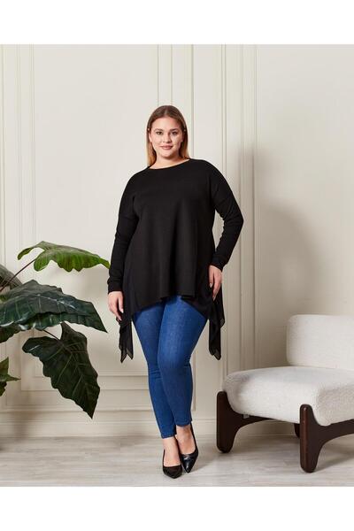 Zer Otantik АСИМЕТРИЧНА ТУНІКА З ДЕТАЛЯМИ З ТЮЛЮ, ВЕЛИКИЙ РОЗМІР Чорна