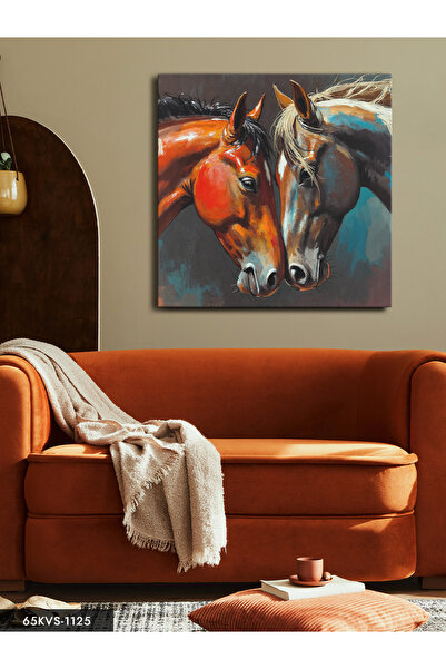 Evinemoda Ολόσωμος τετράγωνος καμβάς με άλογα σε εμφάνιση ελαιογραφίας - Πίνα...