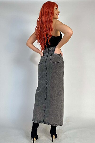 WildFashion Fusta lunga, casual din denim cu nasturi vizibili in fata G845-18