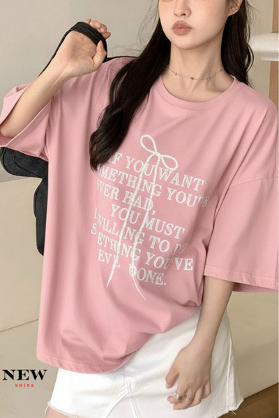 New Shine تي شيرت مطبوع عليه نص للجنسين