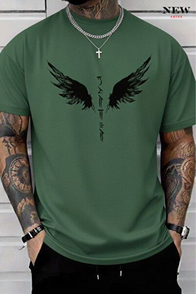 New Shine تي شيرت مطبوع عليه جناح للجنسين