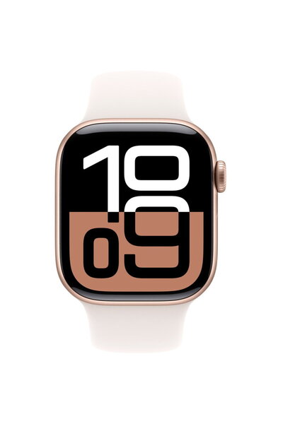 Apple Ceas 10 GPS, Carcasă Aluminiu Auriu Roz 46mm, Curea Sport Roz Pal S/M