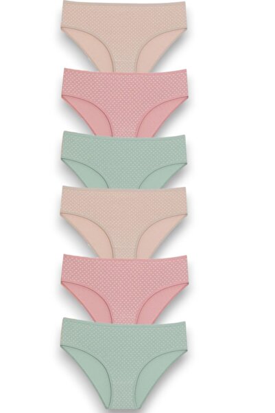 Fanilam Clear Colored Patterned Bato Cotton Women's Panties 6-Piece Breathabl...