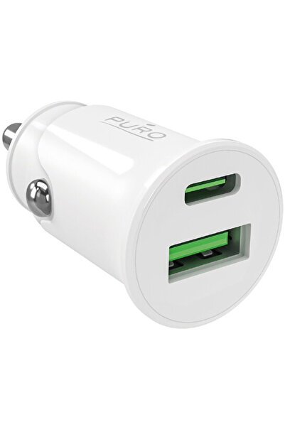 Puro Încărcător auto 1x USB-A + 1x USB-C Power Delivery 20W - Alb