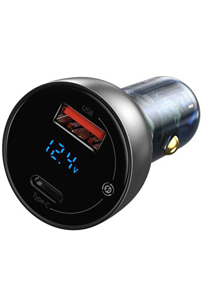 Baseus Particular Digital Display Dual USB si Type-C Quick Charger Silver (65W)