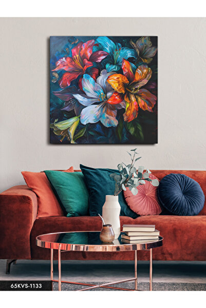 Evinemoda Πολύχρωμα Κρίνα Μονοκόμματα Τετράγωνος Καμβάς - Ζωγραφική σε Καμβά