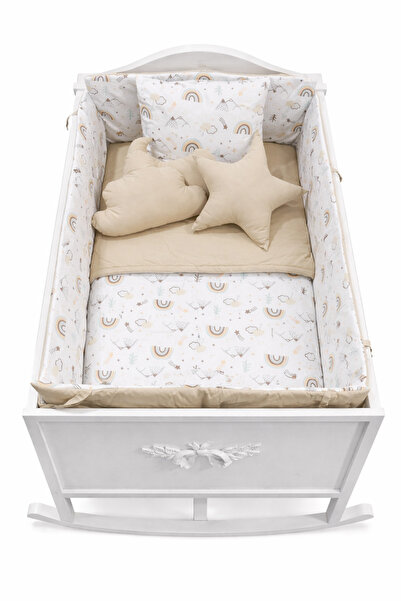 Jaju Baby طقم نوم للأطفال باللون البيج بنمط قوس قزح – حماية للحواف 70x140