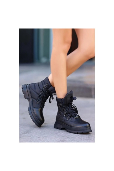 Mergenshoes Kp02 Siyah Paraşüt Detaylı Kışlık Kadın Kar Botu