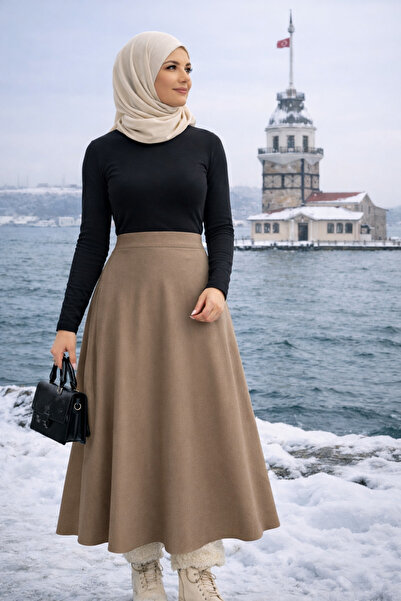 TheyYou Fusta maxi evazată din piele intoarsa pentru femei