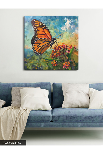 Evinemoda Пеперуда с ефект на маслена живопис Единична квадратна платно - Пла...