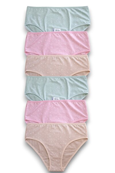 Fanilam Clear Colored Patterned Bato Cotton Women's Panties 6-Piece Breathabl...
