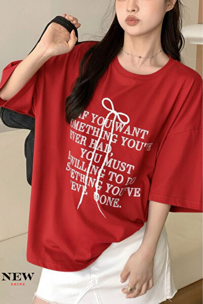 New Shine تي شيرت مطبوع عليه نص للجنسين