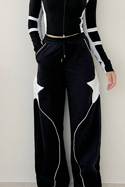 İlayda Toprak Asos Yıldız Detaylı Bağcıklı Bol Siyah Eşofman Altı