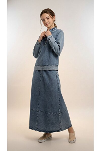 Jannock Teen/Girls' Long Skirt Denim Set Casual Hijab Clothing-Aüt-1042-9036